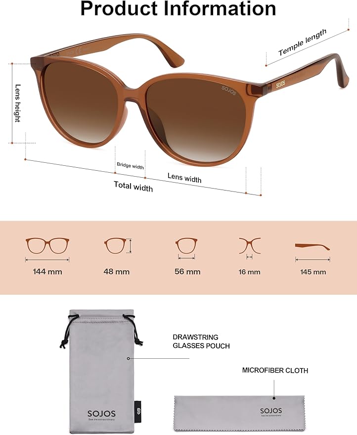 SOJOS Square Polarized Sunglasses for Women Men Vintage Style Larger Fit Shades SJ2642