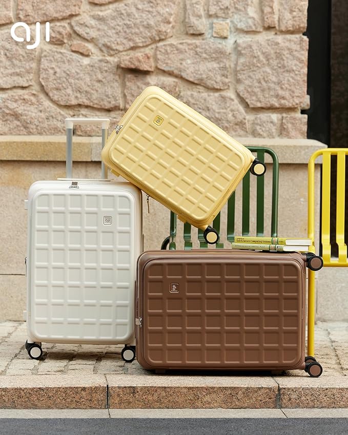 aji Expandable Top Opening 26 Inch Checked Luggage with Spinner Wheels, Large Suitcase with TSA Lock, Hard Shell Travel luggage Suitcases for Men Women, for 20+Days Travel, Coconut White