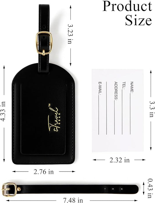 Luggage Tags for Suitcases,2 Pack PU Leather Privacy Protection Bag Tags Travel Accessories Essentials,Black