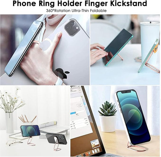 Phone Holder Foldable Phone Stand Phone Ring Holder Finger Kickstand 360° Rotation Cell Phone Stand Metal Phone Grip for Magnetic Car Mount Sticky Phone Grip Compatible with Most Smartphones