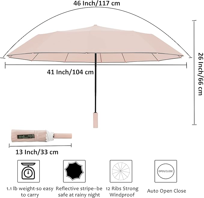 BAODINI Windproof Compact Rain Umbrella for Travel 42/46 Inch Premium Fabric Auto Open Perfect for Purse and Backpack Portable Umbrella for Women and Men