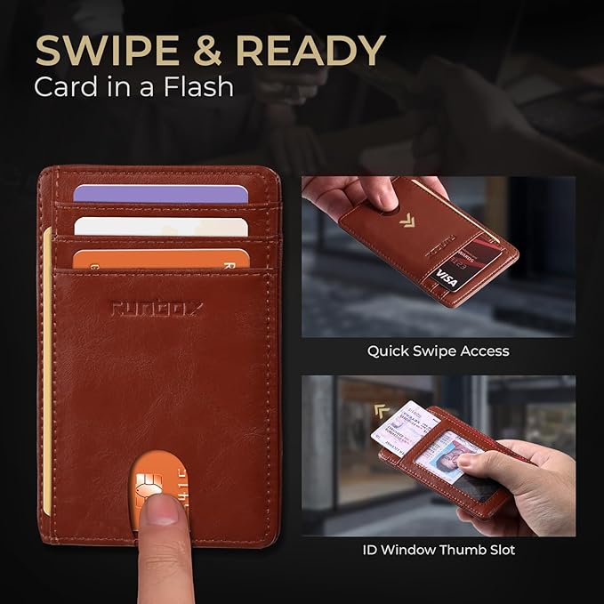 RUNBOX Slim Minimalist Front Pocket RFID Blocking Leather Wallets for Men and Women Card Holder Wallets Gifts for men