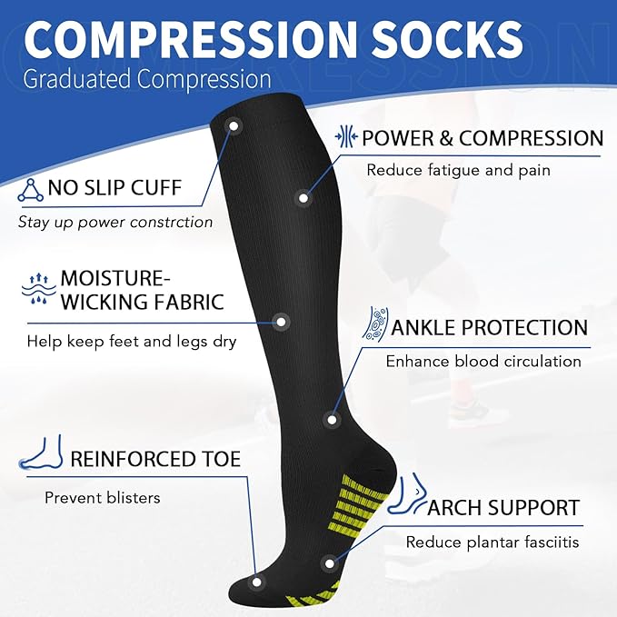 Graduated Copper Compression Socks for Men & Women Circulation 8 Pairs 15-20mmHg - Best for Running Athletic Cycling