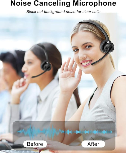 Blue Air Wireless Headphones with Microphone, Bluetooth Headset with Noise Cancelling Mic & USB Dongle & Mic Mute, 40H Playtime, Powerful Sound, for Work Meetings Calls Computer Laptop PC Phone