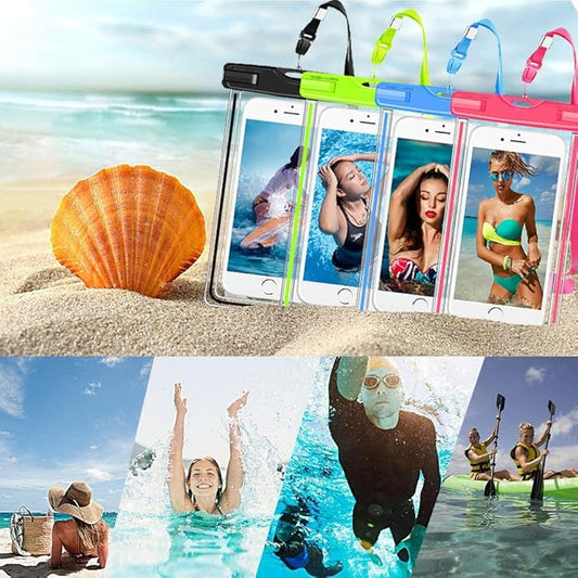 GLBSUNION Waterproof Phone Case, 4 Pack Universal Waterproof Pouch Dry Bag with Neck Strap Luminous Ornament for Water Games for iPhone 16 15 14 13 12 Pro MAX Plus Galaxy S24 S23 Edge Note up to 7.5"