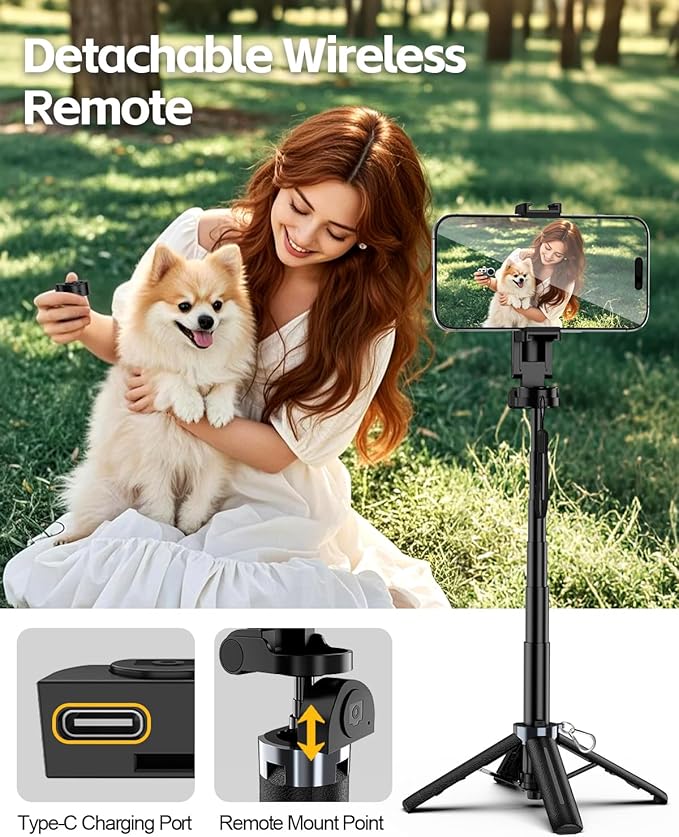 UBeesize Mini Selfie Stick Tripod with Rechargeable Remote – Pocket-Size Travel Phone Stand w/Hook, 360° Rotating Holder, Lightweight Tripod for iPhone/Android, Vlogging, TikTok & Live Streaming
