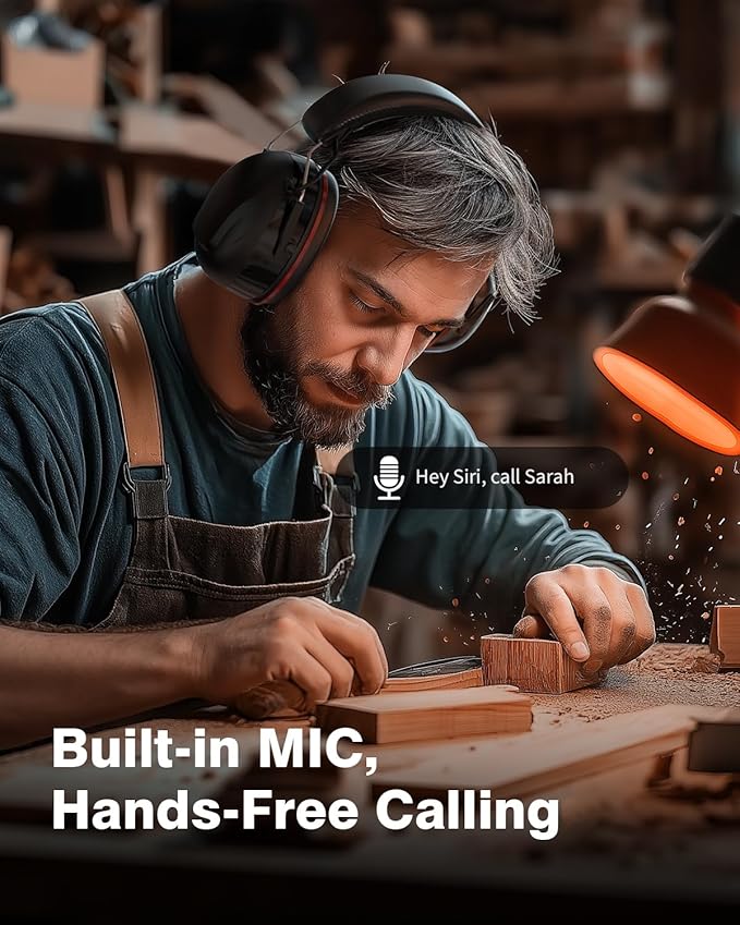 Bluetooth 5.4 Hearing Protection Headphones with 120H Working Time, 30dB SNR, Superior Stereo Sound Quality, Larger Buttons for Easy Operation, Safety Ear Muffs for Lawn Mowing, Workshops-Black