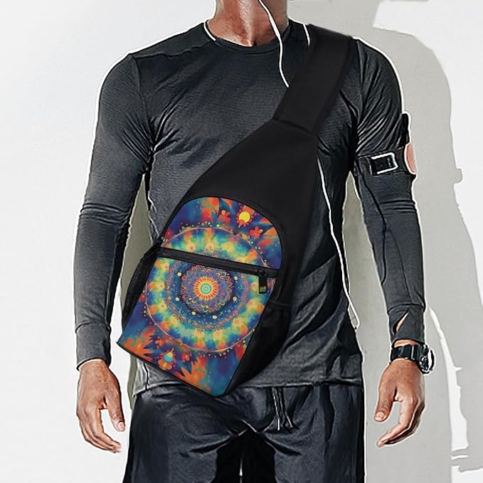 SWEET TANG Sling Bag for Men Women, Comfortable Crossbody Backpack, Trippy Tie Dye Mandala Colorful, Anti Theft Sling Shoulder Chest Bag Daypack, Fashion Travel Gym Sack Rucksack