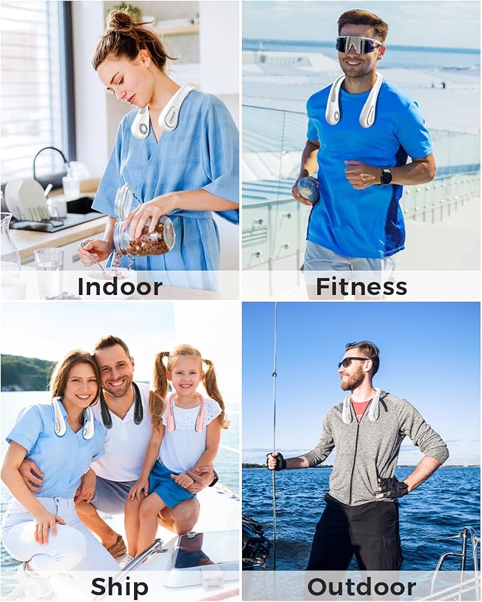 Portable Bladeless Neck Fan, 5000mAh Rechargeable Battery, 3 Speeds, Workout Essential, 360°Airflow, Twistable, Personal Wearable Neck Fan for Sports Outdoor Indoor, Gifts for Man Woman Family
