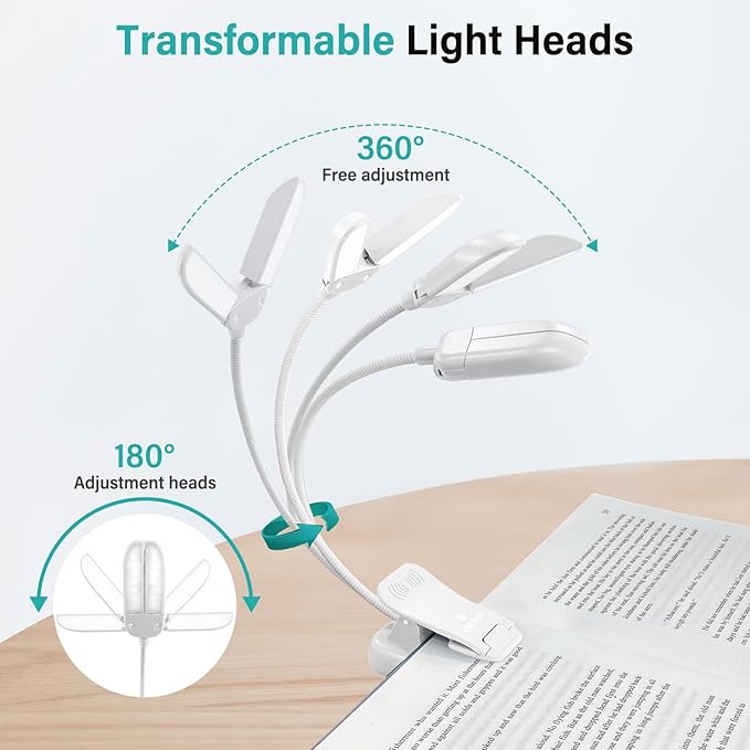 Vekkia 14 LED Rechargeable Book Light for Reading at Night, Eye-Care Reading Light for Books in Bed, 180° Adjustable, Clip on Lamp, 3 Color Temperatures, Lightweight, Present for Reader