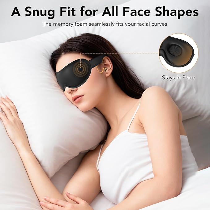 Light Blocking Sleep Mask with Adjustable Strap, 3D Eye Mask for Sleeping, Side Sleeper Friendly for Men & Women, Zero Eye Pressure Blindfold for Travel, Nap