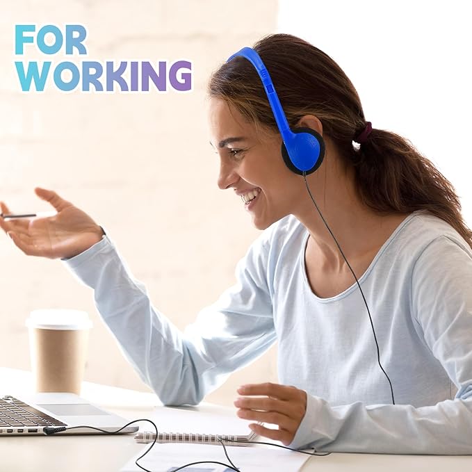 Konohan 32 Pack Headphones Bulk for School Student Classroom Set of Headphones Wire Headset Adjustable with 3.5 mm Jack for Adult (Light Blue,Orange,Blue,Black)