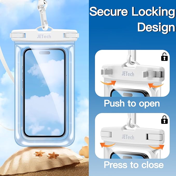 JETech Waterproof Phone Pouch, 2 Pack Water Proof Case for iPhone 17 16e 16 15 14 Air Pro Max Plus, Galaxy S25 S24 Ultra, Pixel 10 Series and Others up to 7.2 Inch, IPX8 Dry Bag (Black+Clear)