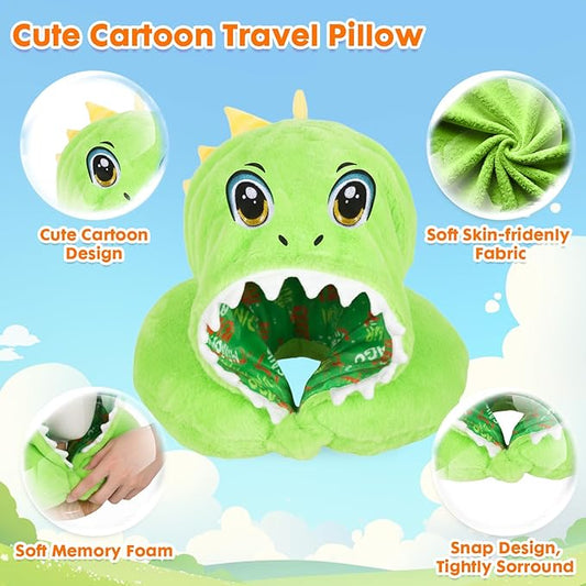 Travel Neck Pillow with Hood for Kids Adult Cute Soft Plush Memory Foam Airplane Neck Pillow for Traveling Animal Flight Pillow Head Rest Neck Support for Cars Long Flights
