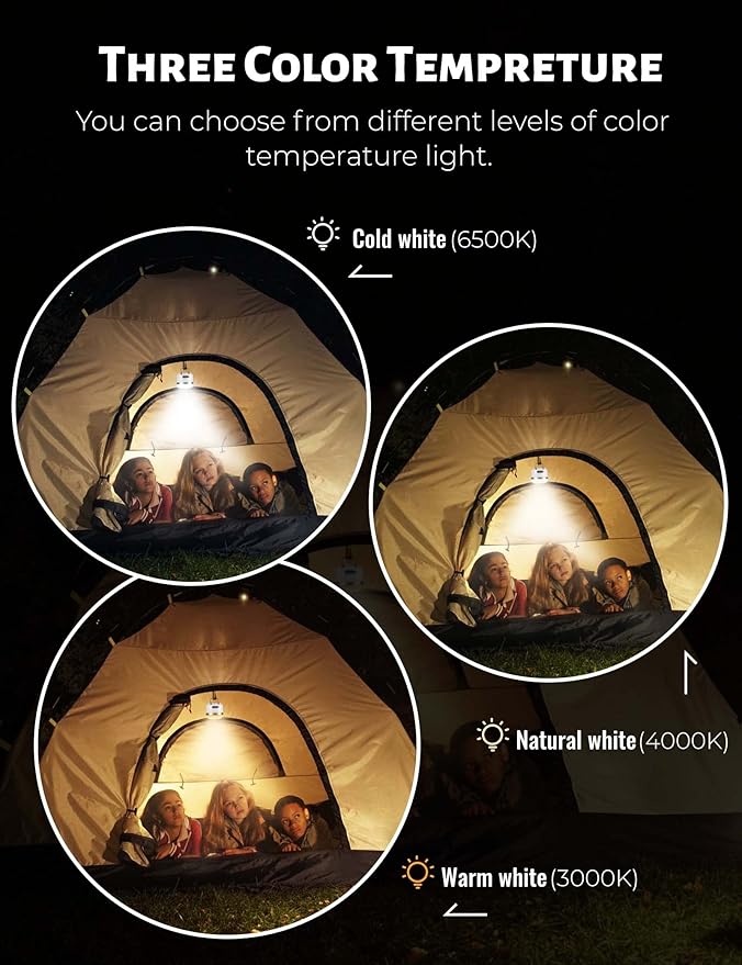 600LM Camping Lights, 5 Light Modes Camping Lantern Rechargeable with 3600 mAh Power Bank,Camping Essentials for Tent Emergency, Outdoor Hiking, Power Outages (White)