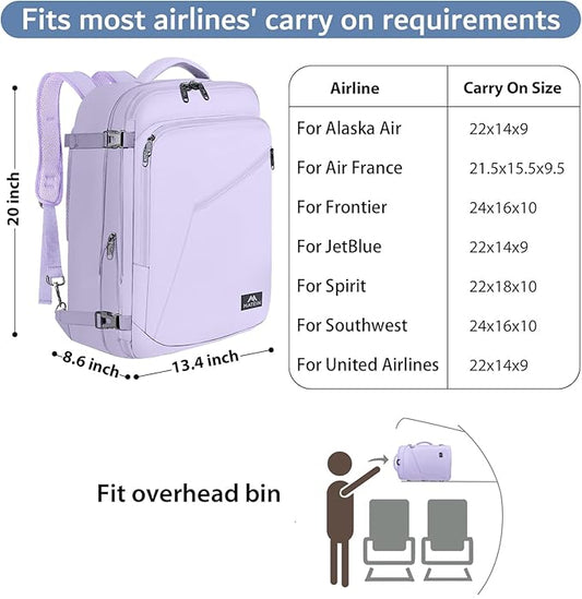 MATEIN Purple Backpack, Extra Large Travel Backpack for Women, Expandable Suitcase for Hiking Camping Gym, Water Resistant Carryon Daypack for Travelling, Cute Gifts, Light Purple