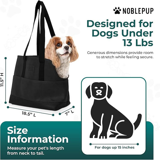 Faux Leather Dog Carrier for Small Dogs, Water-Resistant Designer Dog Purse with Safety Harness, Fashion Pet Carrier for Dogs 5-15 lbs, Luxury Dog Shoulder Carrier, Woven Black