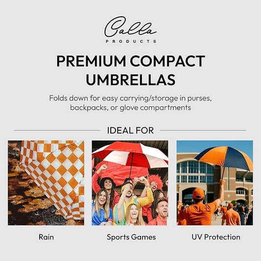 Topsy Turvy Compact Umbrella for Sports Games, Travel, Rain, UV Protection, & Everyday Use, Team Colors