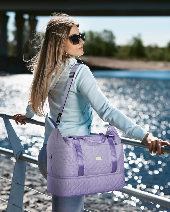 50L Large Travel Duffel Bag with Shoe Compartment & Toiletry Bag for Women, Carry on Bags with Wet Pocket, Purple