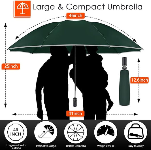 Bodyguard Inverted Umbrella - Large Windproof for Rain & Sun, Compact Reverse With Reflective Stripe, Teflon-Coated for Women Men, Travel Folding With Cover Bag