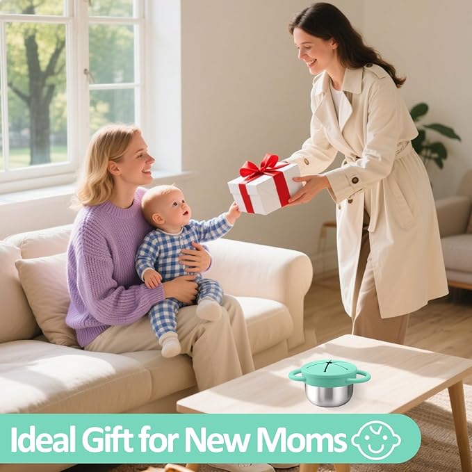 BUSOHA Stainless Steel Toddler Snack Cups - 9 OZ Spill-Proof Baby Snack Containers with Silicone Catcher and Lid Travel Snack Containers for Kids Food Grade Silicone Dishwasher Safe,Green