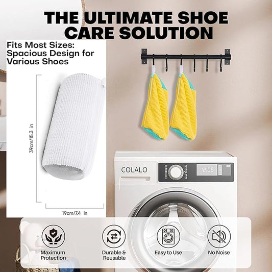 Shoe Washing Machine Bag, Shoe Laundry Bags for Washing Machine, 2 Pcs Sneaker Shoe Washing Bag, Laundry Shoe Bag for Washer and Dryer, Reusable Shoe Washing Bags (White)