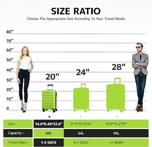 AnyZip Luggage PC ABS Hardside Lightweight Suitcase with 4 Universal Wheels TSA Lock Carry-On 20 Inch Apple Green