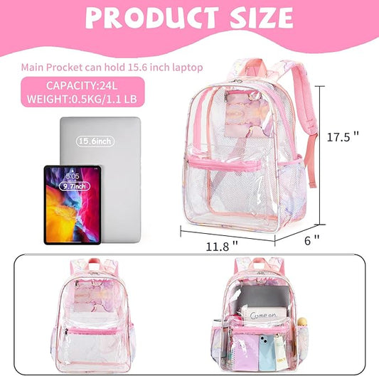 CAMTOP Clear Backpack Heavy Duty Transparent Bag See Through BookBag for Student School Work Festival Sport Travel (Z-Pinck)