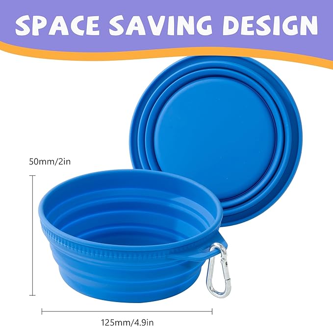 Li&Zhao Collapsible Dog Bowls - Silicone Travel Dog Bowl with Cover Lids Portable Expandable Pet Bowls Portable Water Bow for Cats Feeding Traveling Camping Hiking Walking(Blue)