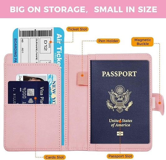 Melsbrinna Premium Leather Passport Holder Covers Case, Waterproof Rfid Blocking Travel Wallet Passport Holder with Pen Holder, Cute Passport Book for Women/Men