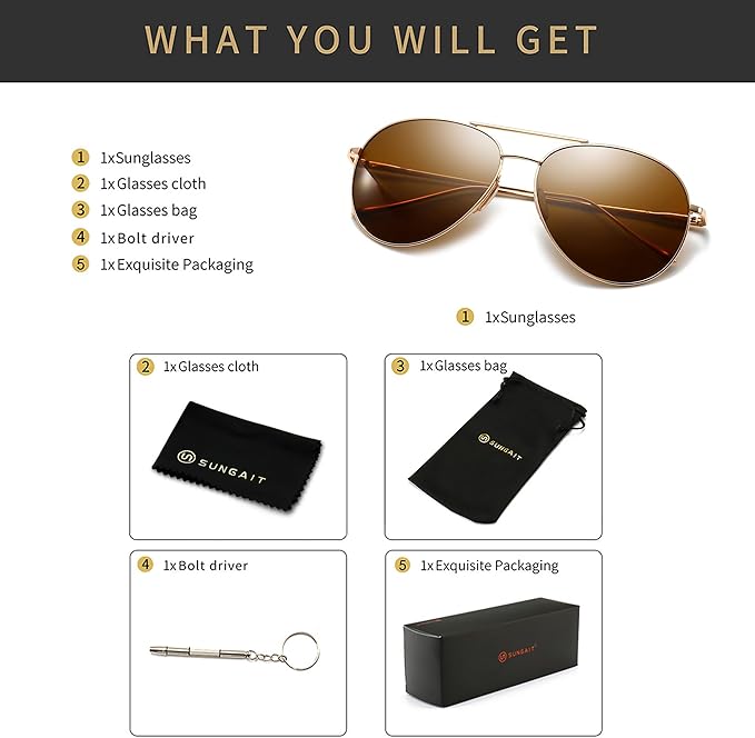 SUNGAIT Women's Lightweight Oversized Aviator Sunglasses - Classic Style Polarized Lens