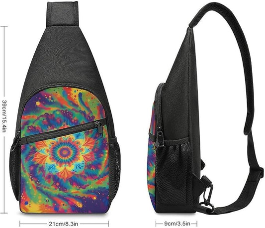 SWEET TANG Chest Bag for Men Women Spiral Psychedelic Tie Dye Rainbow Sling Shoulder Backpack Fashion Daypack, Outdoor Sport Adjustable Zippered Crossbody Bag with Large Capacity
