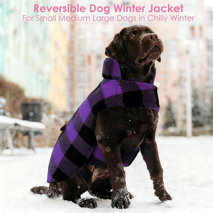 AOFITEE Dog Coat Plaid Dog Winter Coat for Small Dogs, Warm Dogs Jacket Christmas Sweater, Waterproof Pet Puffer Jacket, Reversible Pet Cold Weather Coats for Small Medium Large Pets, Purple L