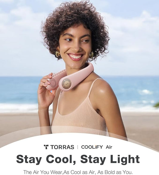 TORRAS COOLiFY Air 2025 Upgraded Neck Fan Air Conditioner, Ultra-Light Portable Fan Rechargeable, Personal Cooling Neck with 3 Modes Fan/Cooler/Heat for Travel, Camping, Outdoor Gift for Women, Pink