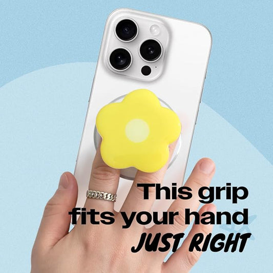 OnTheGrip Compatible with Magsafe Magnetic Cute Solid Color Daisy Flower Design Collapsible Mobile Phone Grip Stand Holder for Smartphone Tablet Cell Phone Accessory (Yellow)
