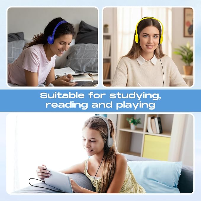 Yunsailing 10 Pack Bulk Over Ear Headphones Set On Ear Headsets Earphones with Adjustable Headband and 3.5mm Plug for Group Learning, Computer Lab, Library, Online Lesson (Macaron 10 Color)