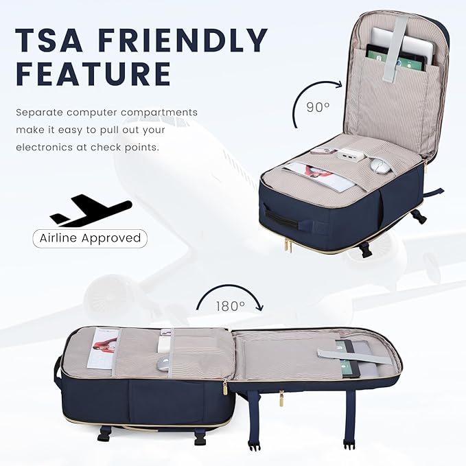 LOVEVOOK 40L Large Travel Backpack for Women Men, 17 Inch Carry on Backpack for Traveling on Airplane, Personal Item Travel Bag Airline Approved, Business Causal Weekender Backpack, Blue-Black