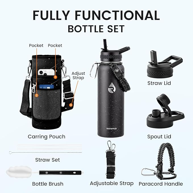 40oz Insulated Water Bottle, Triple Wall Vacuum Stainless Steel Water Bottles - Keeps Cold 48H, Reusable Metal water flask Jug for Gym, Sports, Camping, Hiking,Travel, Starry Sky-Black