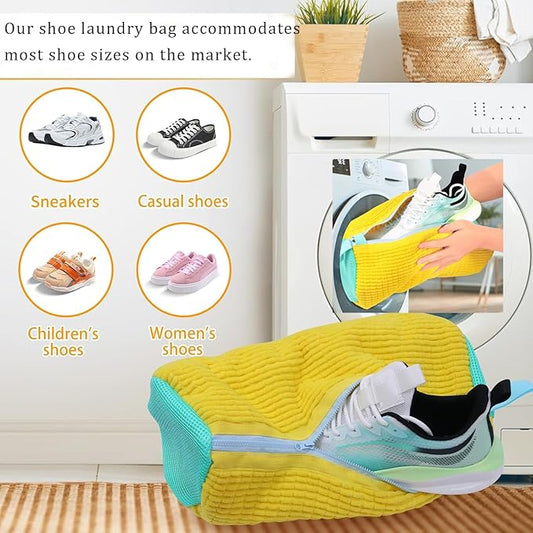 Laundry Shoe Bags for Washing Machine, 2Pcs Shoe Washing Bag Shoe Laundry Bag for Washer and Dryer Reusable Shoe Washing Bags Shoe Washing Machine Bag (Yellow-2Pcs)