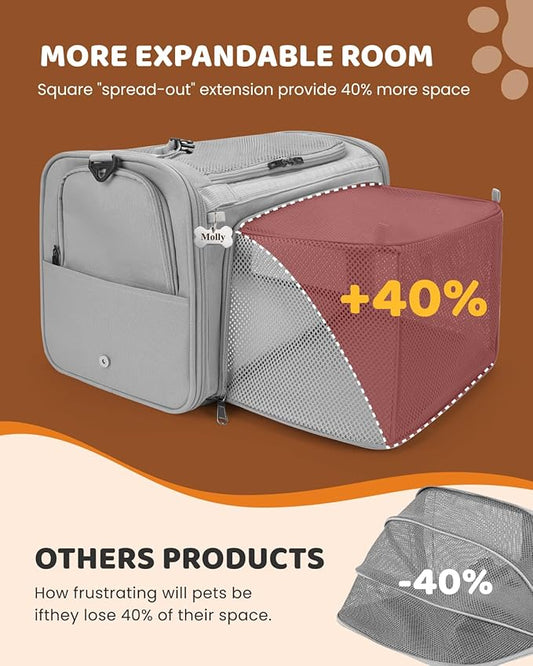 MIDOG Cat Carrier Soft, TSA Approved Airline Travel Carrier for Cats and Small Dogs, Under Seat Pet Bag with Expandable Space & Escape-Proof Zippers (Charcoal)