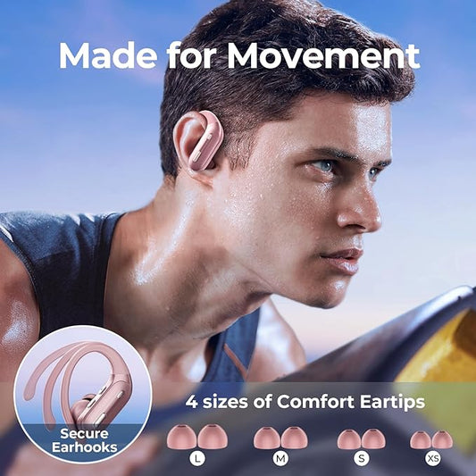 Active Noise Cancelling Wireless Earbuds Bluetooth Headphones 90 Hrs Playtime Ear Buds with Power Display Over-Ear Earphones with Earhooks IPX7 Waterproof Stereo Transparency Headset for Sports/Gym