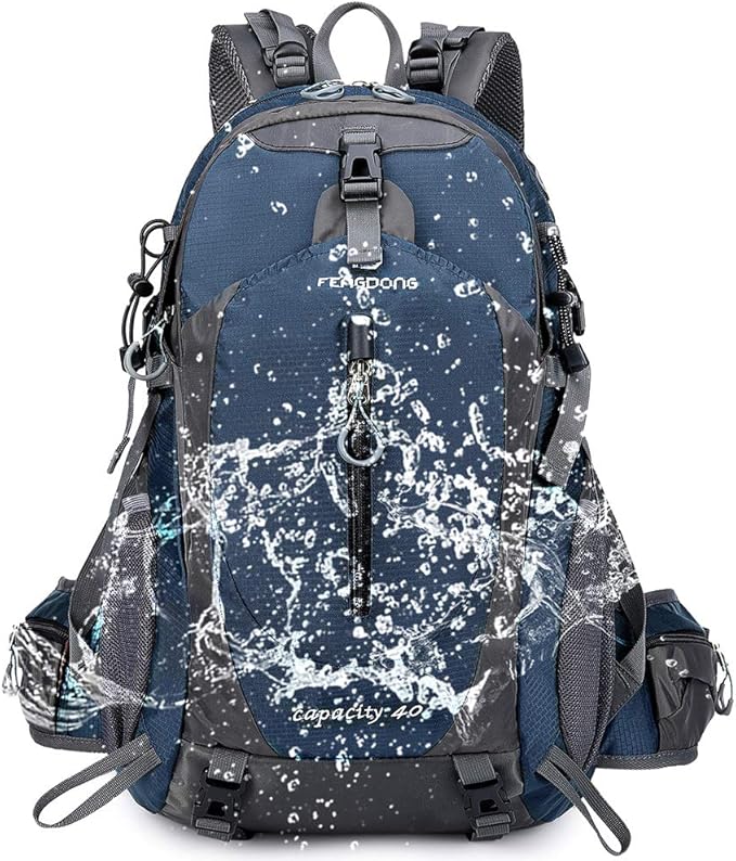 FENGDONG 40L Waterproof Lightweight Outdoor Daypack Hiking,Camping,Travel Backpack for Men Women Blue