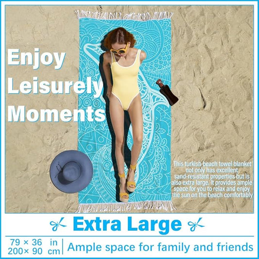 Thin Turkish Beach Towel Lightweight Soft Cotton Extra Large XL Oversized Sand Free Sandproof Absorbent Quick Dry Towels Cloud Bath Pool Travel Compact Essentials Accessories for Adult Gifts