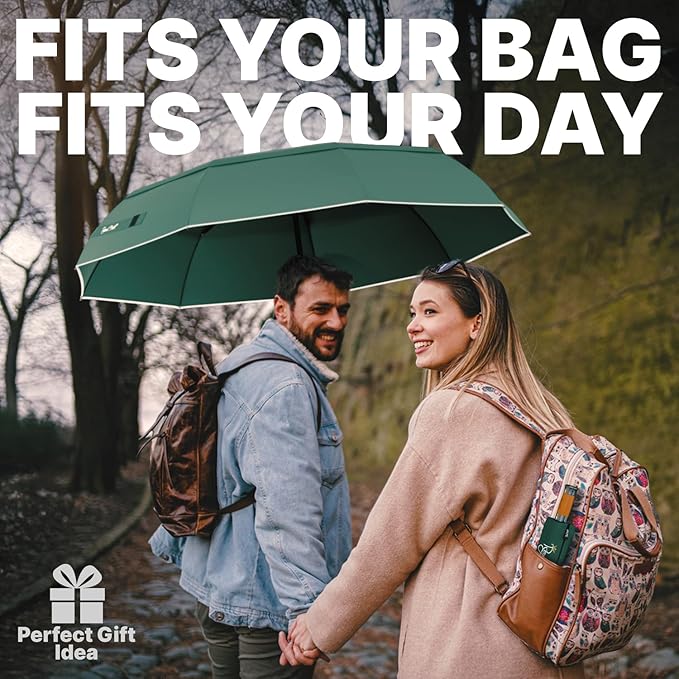 Royal Walk Windproof Folding Travel Umbrella Compact and Strong Luxurious Real Wood Handle Automatic Open Close Vented Double Canopy for Men and Women