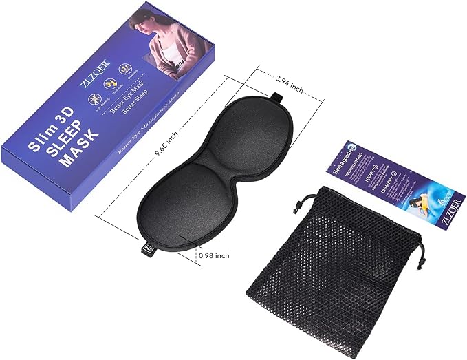 Ultra-Thin 3D Sleep Mask for Side Sleepers, Men, Women, Lash Extensions – Soft, Breathable and Lightweight Blackout Sleeping Eye Mask for Travel, Naps, Airplane, Adjustable, Mens (Black)