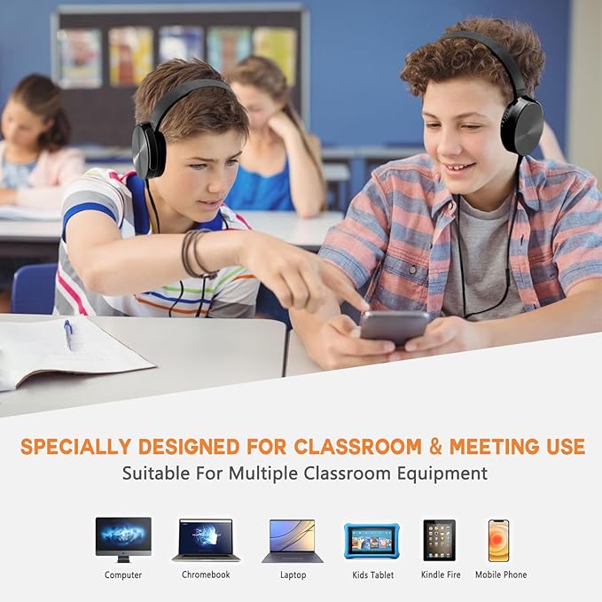Kids Headphones Bulk 6 Pack for School Classroom Student,Wholeslae Wired Durable Earphones Class Set for Children Toddler Teens Boys Girls and Adult (HY450, 6 Black)