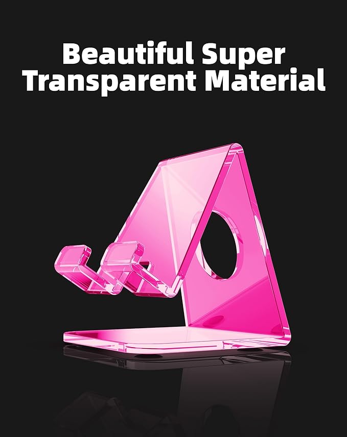 TOPGO Acrylic Cell Phone Stand, Clear Phone Holder for Office Desk, Vanity, Kitchen Counter, Bedside Table, Compatible with iPhone 17 16 15 14 13 12 11 Pro Max Plus/Smartphones/iPad/Switch - Rose Red