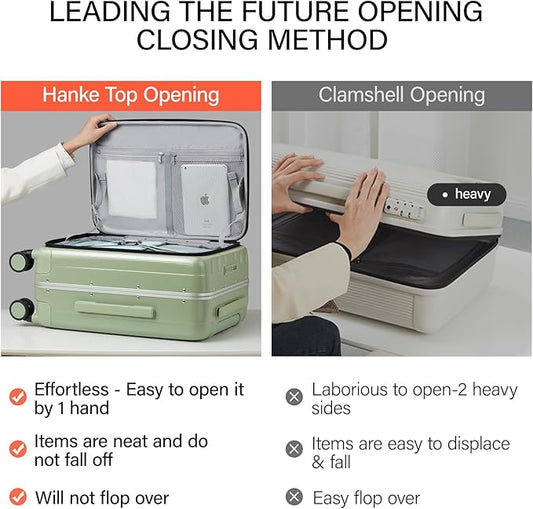 Hanke 24 Inch Checked Luggage PC Hard Shell luggage Top Opening Aluminum Frame Travel Luggage Suitcases with Wheels for Woman Men.(Bamboo Green)