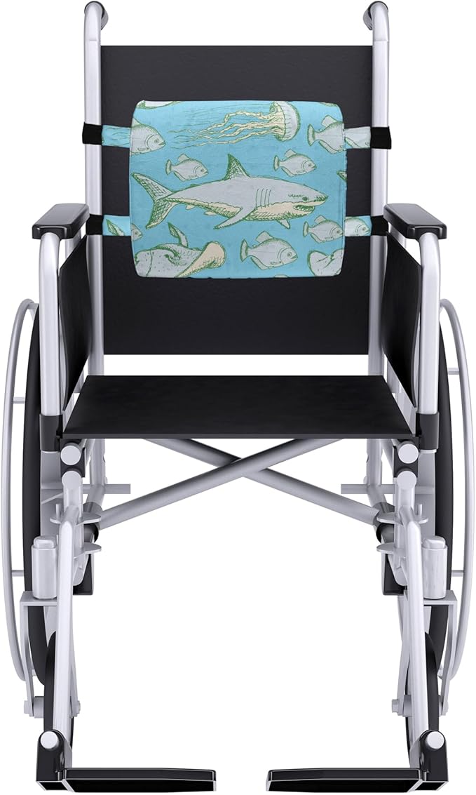Ambesonne Shark Lumbar Back Support Pillow, Sea Creatures in Vintage Style Swimming Flatfish Stingray and Jellyfish, High Density Foam for Office Chairs Car Seats, 14" x 13", Pale Blue Grey Green