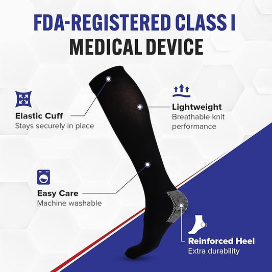 American Hospital Supply – Knee High Compression Socks – 15–20 mmHg, Black, X-Large – Lightweight Medical Stockings – Pack of 3 Pairs